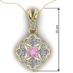 Pandantiv din aur galben cu diamant roz model floral 22mm ESP19