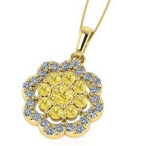 Pandantiv model floral cu diamante galbene si incolore aur 18k ESP21