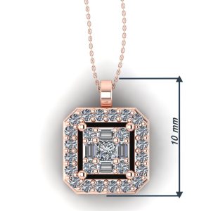 Pandantiv din aur roz cu diamante forma patrata pave 10 mm ESP38