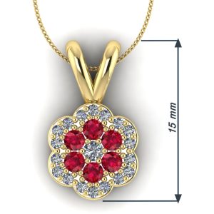 Pandantiv floare cu diamante si rubine din aur galben ESP9