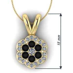 Pandantiv floare cu diamante negre si albe aur galben 18k ESP9