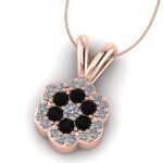 Pandantiv floare cu pave diamante albe si negre aur roz ESP9