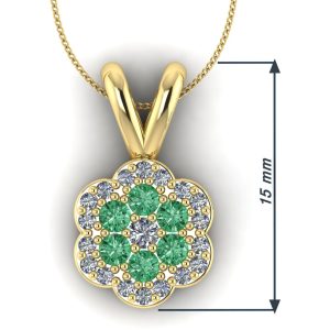 Pandantiv floare pave cu diamant verde si albe aur 18k galben 15 mm ESP9