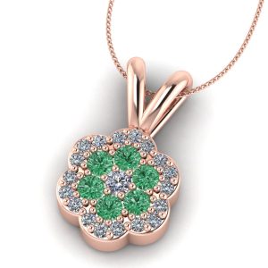 Pandativ floare cu diamante pave si verzi din aur roz 18k ESP9