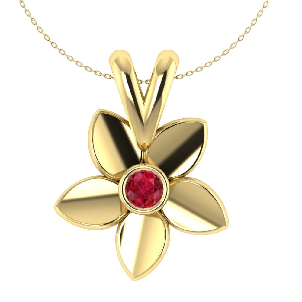 Pandantiv floare cu rubin din aur galben ESP31