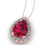 Pandantiv halo cu rubin lacrima si diamante din aur roz ESP24