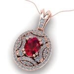 Pandantiv halo din aur 18k roz cu rubin oval si diamante ESP22