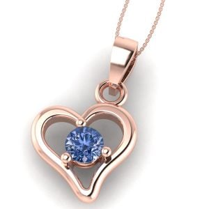 Pandantiv inima cu diamant albastru din aur roz ESP8