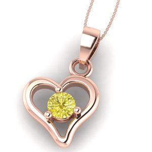 Pandantiv inima cu diamant galben din aur roz ESP8
