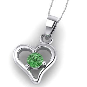 Pandantiv inima cu diamant verde din aur alb ESP8