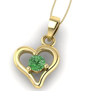 Pandantiv inima cu diamant verde din aur galben ESP8