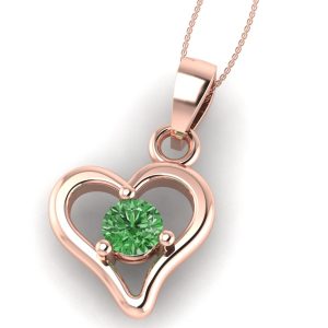 Pandantiv inima cu diamant verde din aur roz ESP8