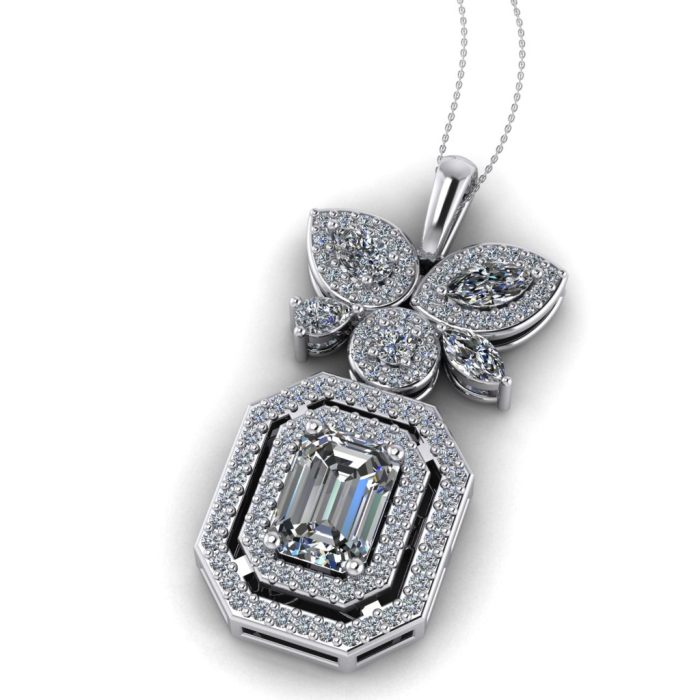 Pandantiv din aur alb cu diamante transparente model luxury ESP39