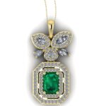 Pandantiv cu smarald emerald si diamante din aur galben ESP39