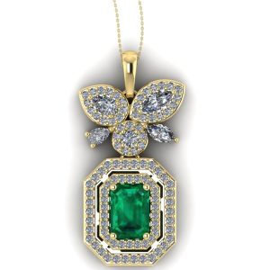 Pandantiv cu smarald emerald si diamante din aur galben ESP39