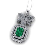 Pandantiv cu smarald emerald si diamante din aur alb ESP39