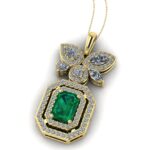 Pandantiv model luxury cu smarald natural si diamante din aur ESP39