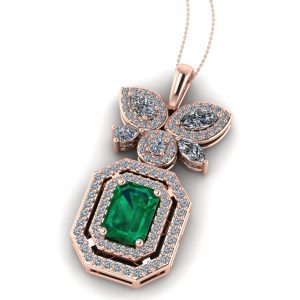 Pandantiv cu smarald emerald si diamante din aur roz 18k ESP39