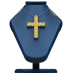 Pandantiv pe suport cruce cu diamant galben din aur 18k ESCR7