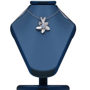 Pandantiv pe suport model floare cu diamant albastru din aur ESP31