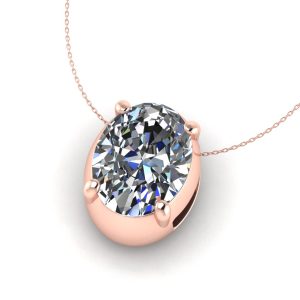 Pandantiv solitaire cu diamant oval din aur roz ESP28