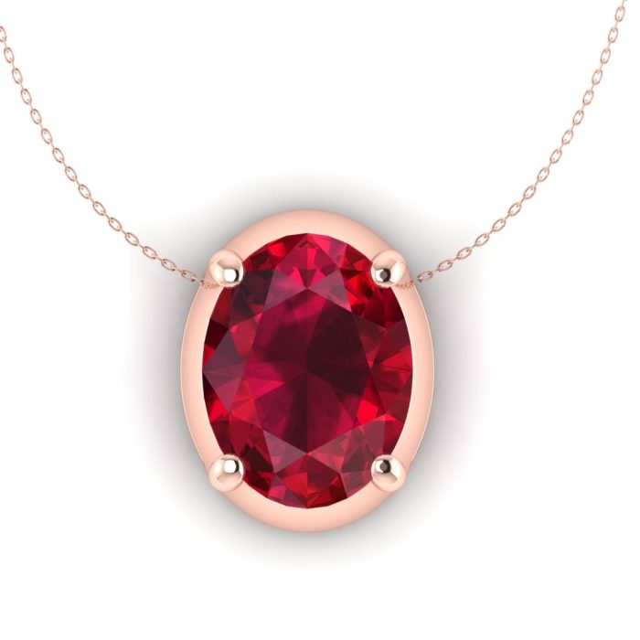 Pandantiv solitaire cu rubin oval AAA aur roz 18k ESP28