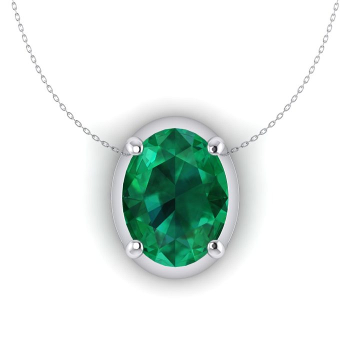 Pandantiv solitaire clasic cu smarald oval 6x4 mm din aur 18k ESP28