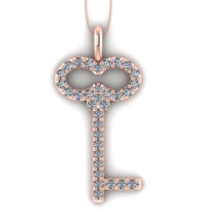 Pandantiv cheie cu diamante din aur roz 18k ESP13