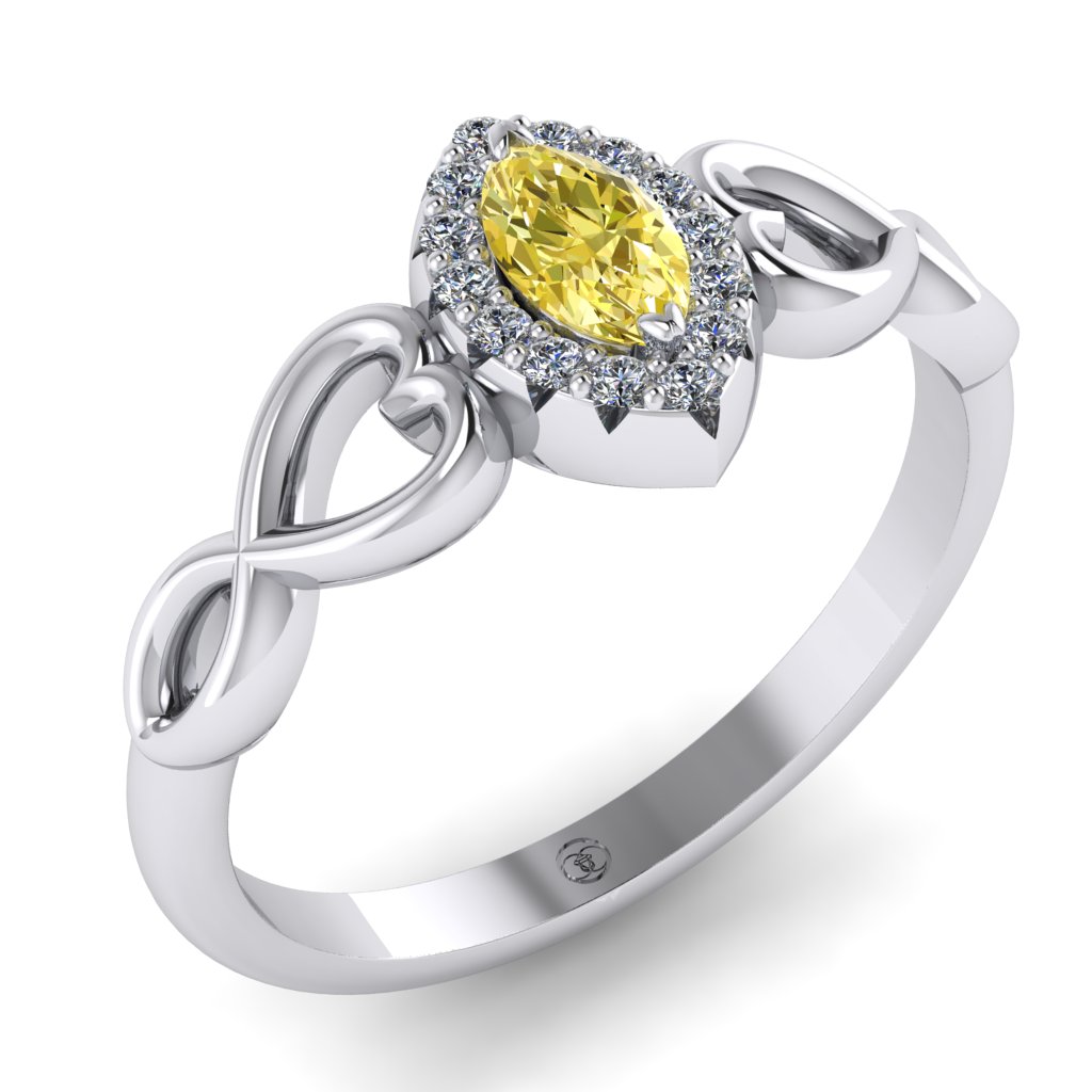 Inel de logodna cu diamant marquise galben si diamante aur ES811