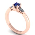 Inel logodna aur roz cu safir albastru 5 mm si diamante din aur ES133