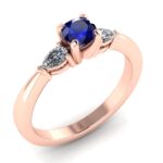 Inel de logodna cu safir albastru 5 mm si diamante aur roz ES133