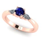 Inel de logodna cu safir albastru si diamante aur roz 14K ES133