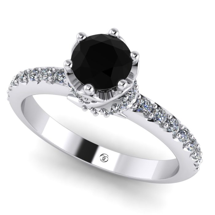 Inel logodna saur alb 14k cu diamant negru si diamante ES316STOC