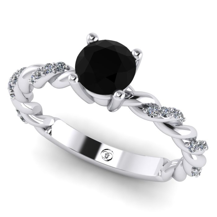 Inel de logodna aur diamant negru si diamante rasucit ES475STOC