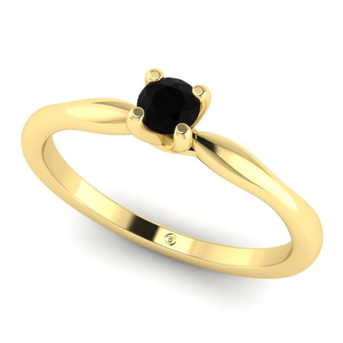 Inel de logodna finut solitaire cu diamant negru din aur galben ES48STOC