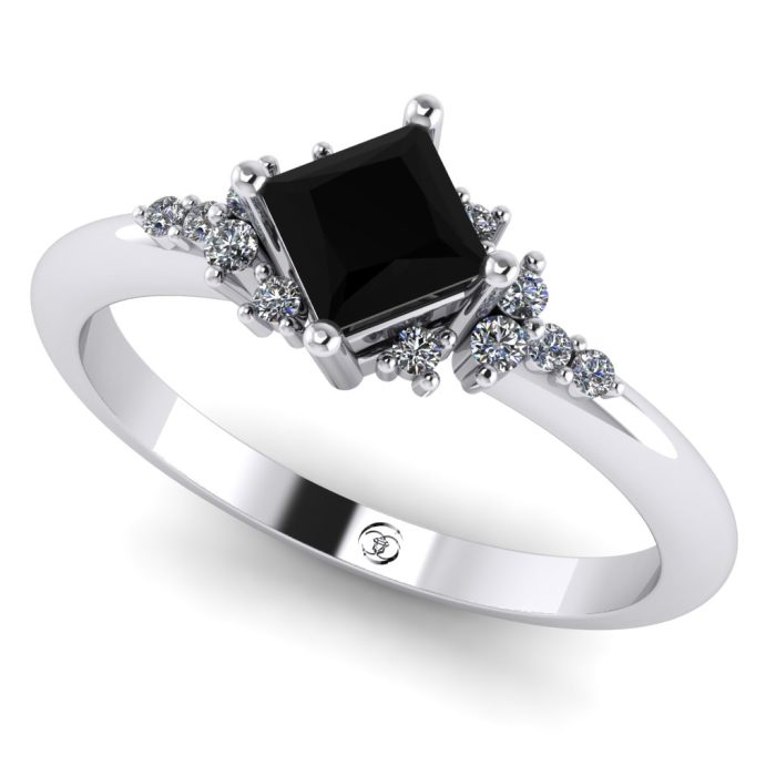 Inel de logodna cu diamant negru si diamante din aur alb 14k ES813STOC